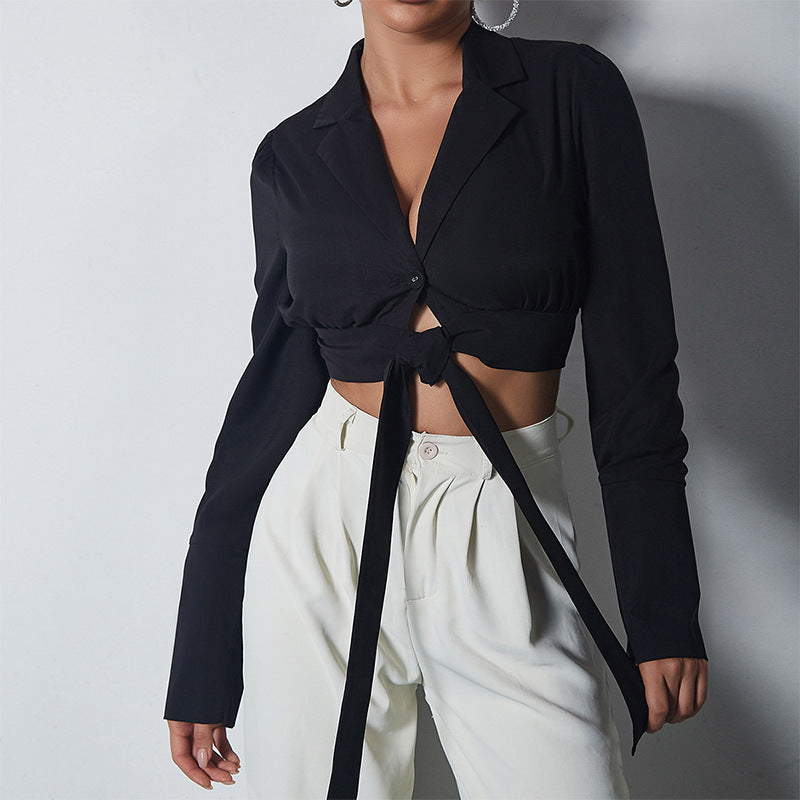 Cool-Modern Tie-Up Black Crop Top