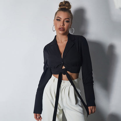 Cool-Modern Tie-Up Black Crop Top