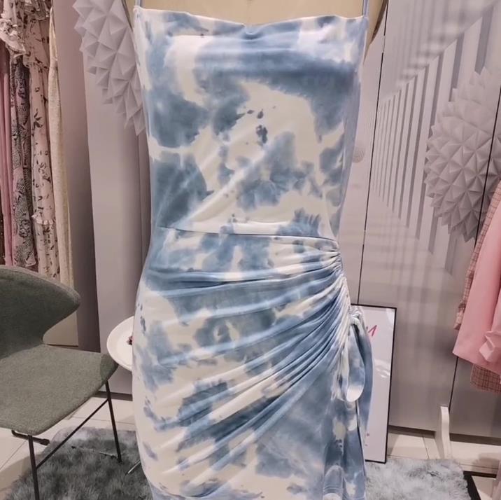 New Summer 2022 Spaghetti Stramps Tie-dye Skinny Midi Dress