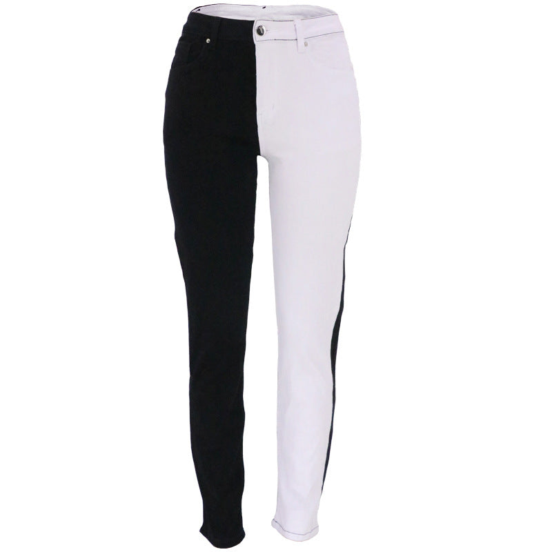 Blue/Black &amp; White Block High-Rise Jeans