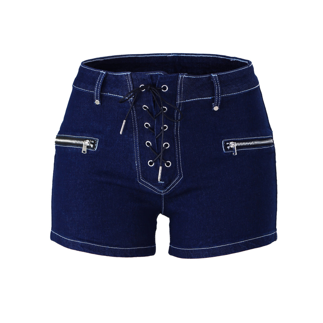New 2022 American Bluegirl Stramps Tie-Up Waist Zipper Pockets Jeans Shorts