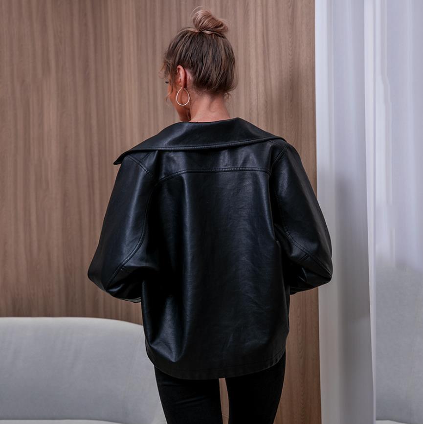 New Autumn 2022 PU Leather Long-Sleeves Oversize Jacket