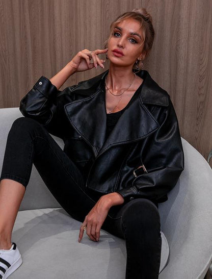 New Autumn 2022 PU Leather Long-Sleeves Oversize Jacket