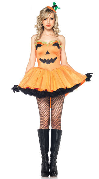 New Halloween Slips Pumpkin Head Goth Style Party Mini Dress