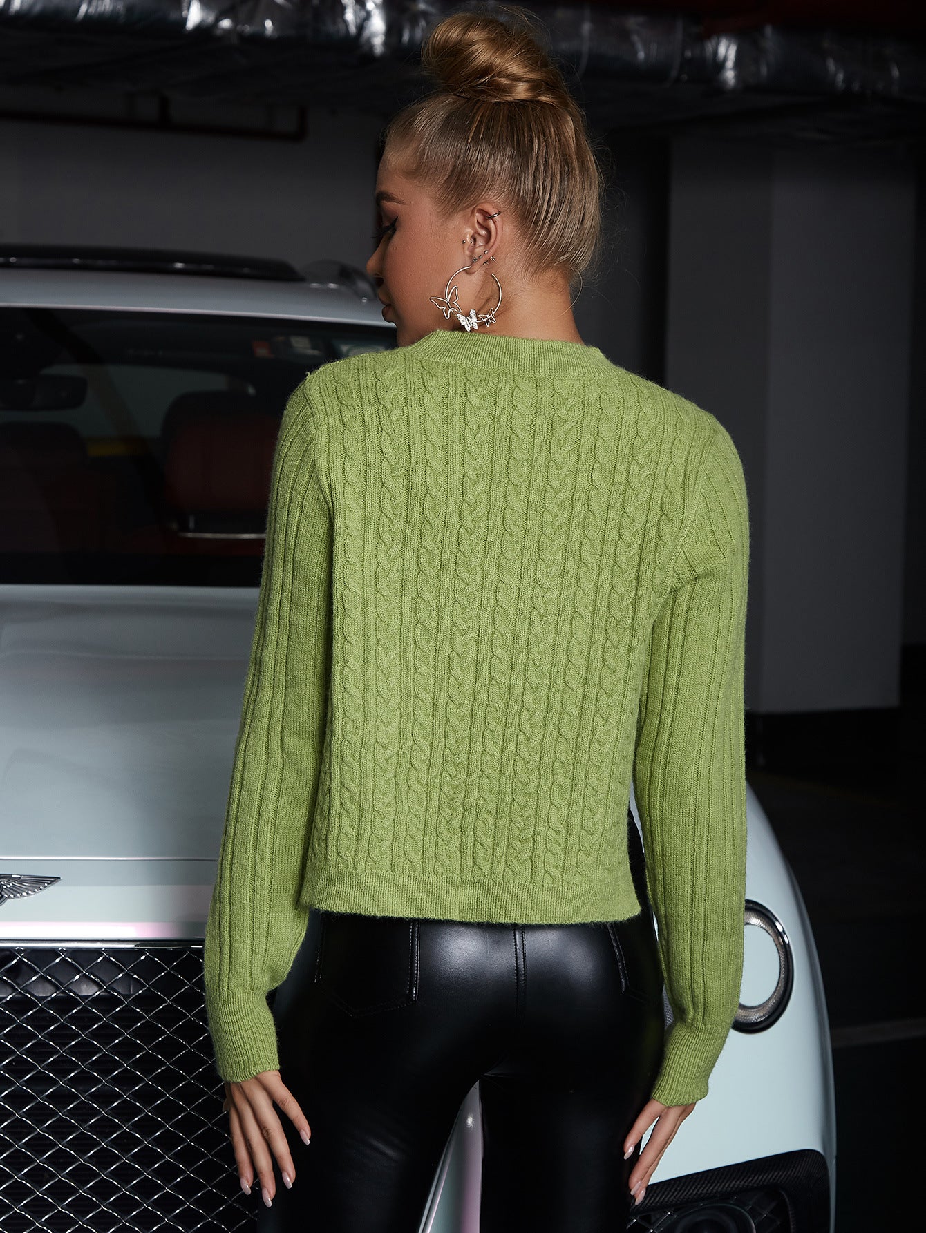 New 2022 Fall Knitwear Green Sexy Camisole Sweater With A Long-Sleeves Knit Cover-Up