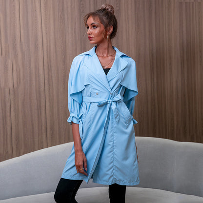 New 2022 Fall INS Babyblue Lynn Tie-Up Biz-Casual Trench Coat Jacket